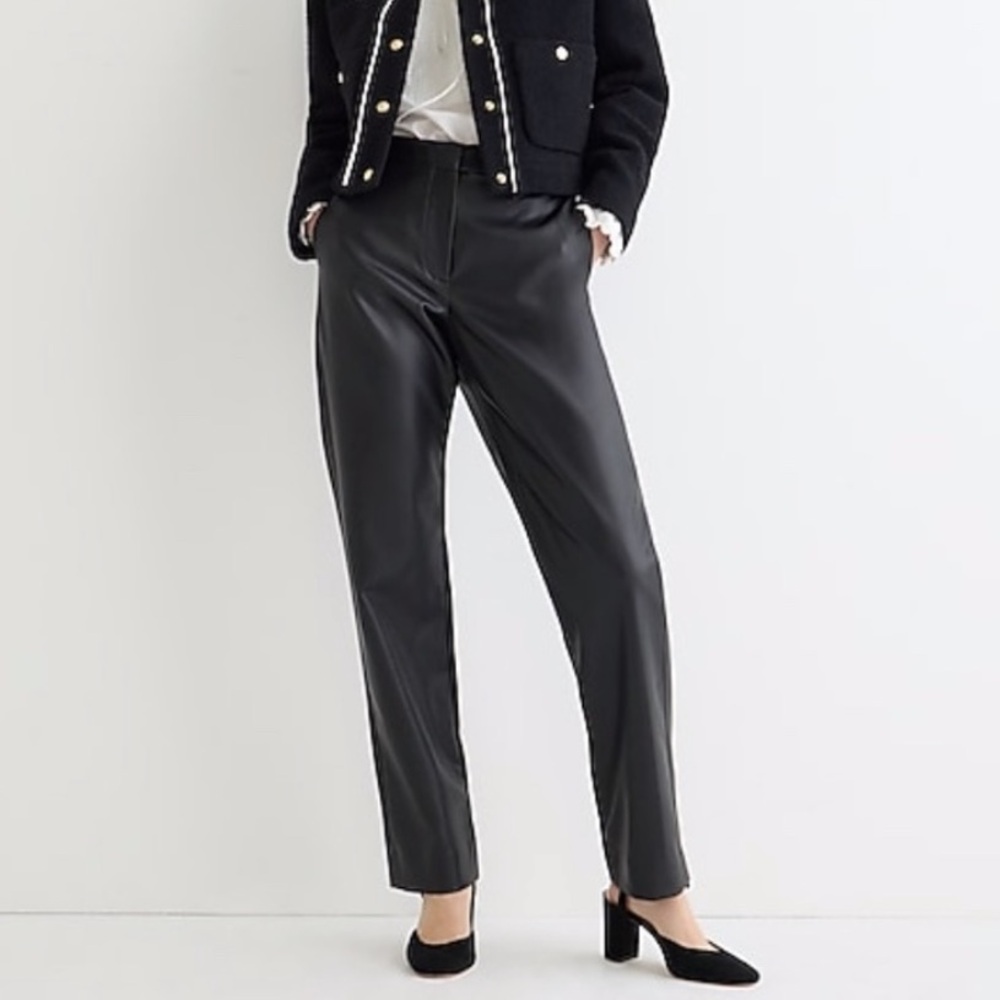 J. Crew Kate Pants Black Faux Leather Straight Leg Size 2